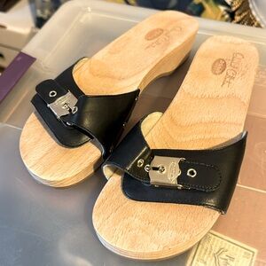 Dr. Scholl's Black Leather Slide Sandals